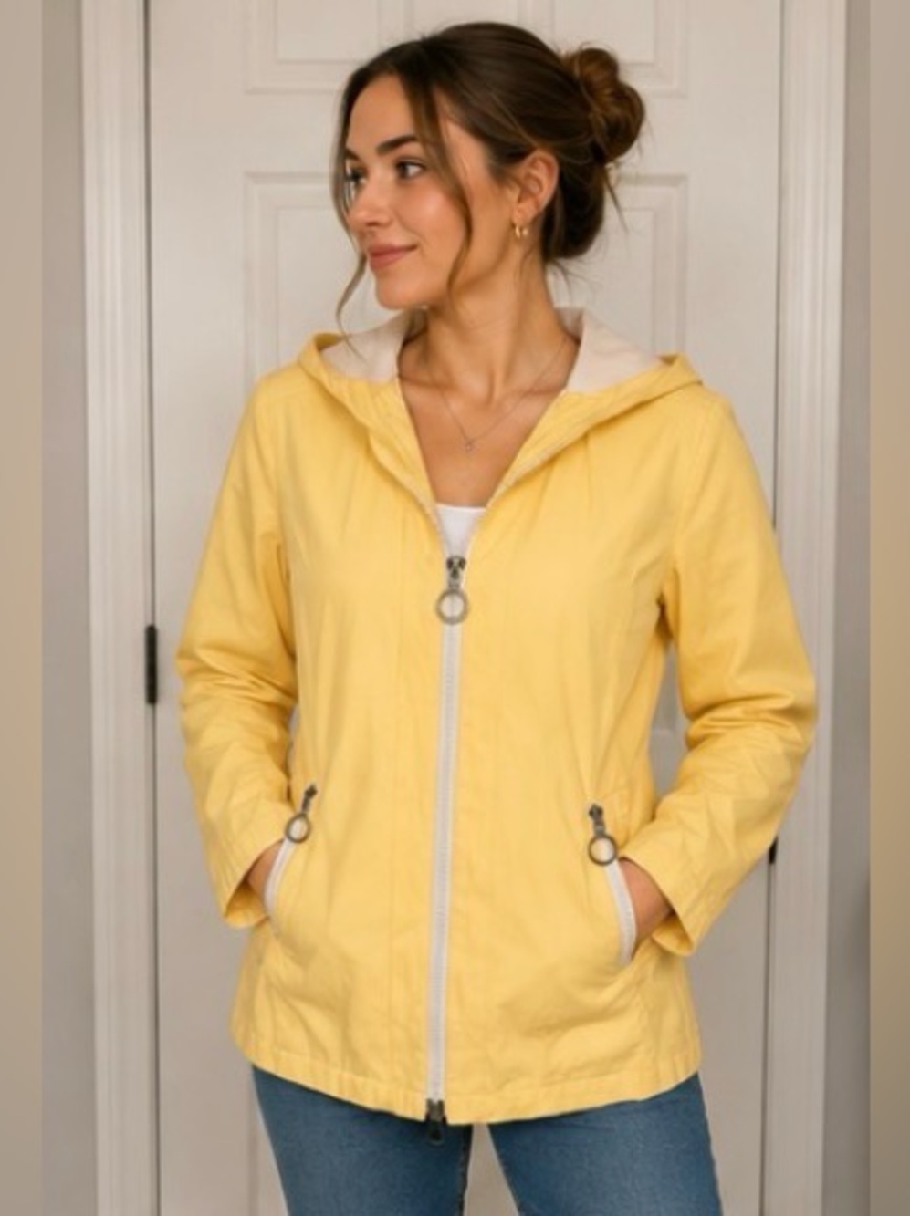 Michael Michael Kors Yellow Hooded Zip Jacket Women’s Medium Rain Jacket